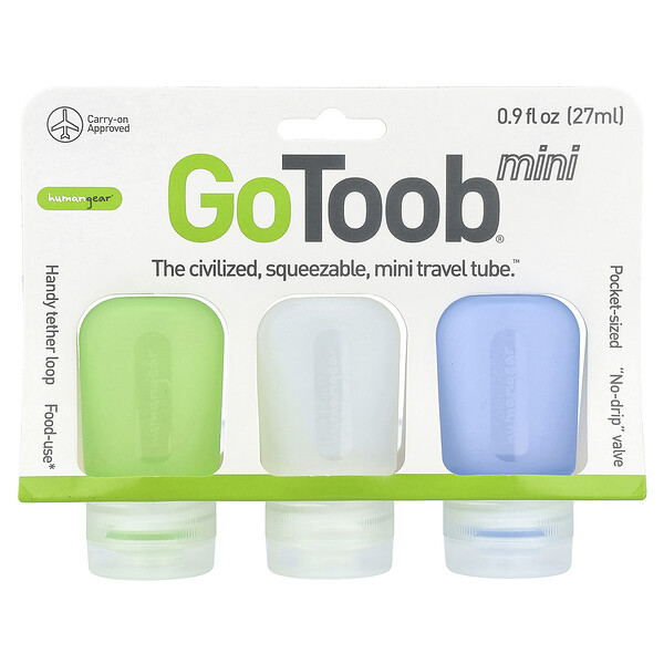 Humangear GoToob® Mini, Blue, Clear & Green, 3 Pack, 0.9 fl oz (27 ml) Each