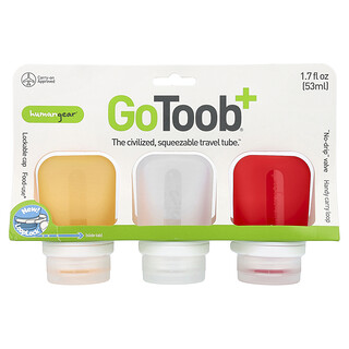 Humangear, GoToob+®, Tubos de viaje pequeños, Rojo, transparente y naranja, Paquete de 3, 53 ml (1,7 oz. líq.) cada uno