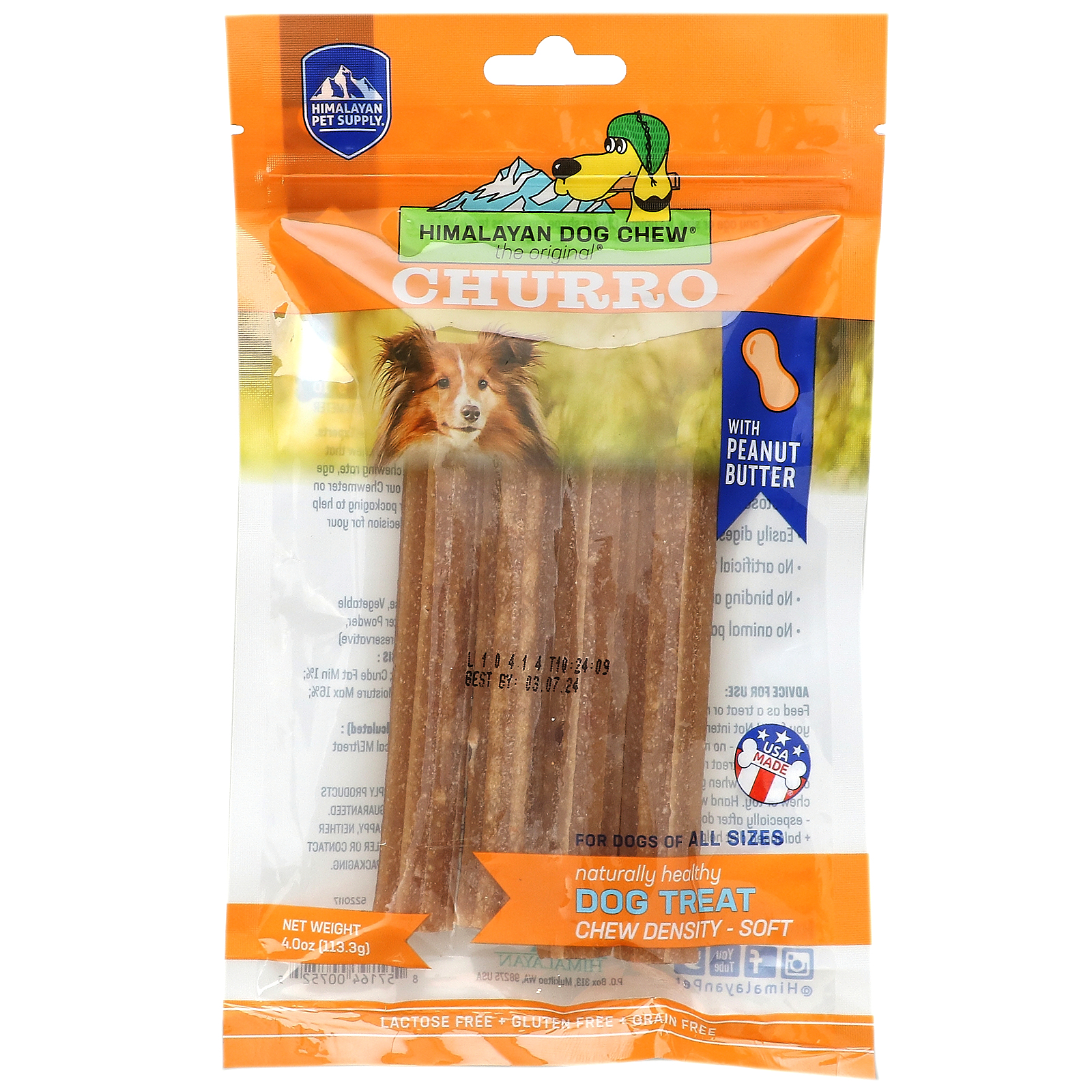 Himalayan Pet Supply, Himalayan Dog Chew, Churro, Soft, Peanut Butter, 4 oz (113.3 g) - iHerb