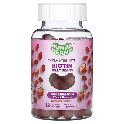 Product Image for Human Beanz, Biotin Jelly Beans, Strawberry Blast, 120 Jelly Beans (2,500 mcg per Jelly Bean)