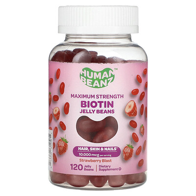 Product Image for Human Beanz, Biotin Jelly Beans, Maximum Strength, Strawberry Blast, 120 Jelly Beans (2,500 mg per Jelly Bean)