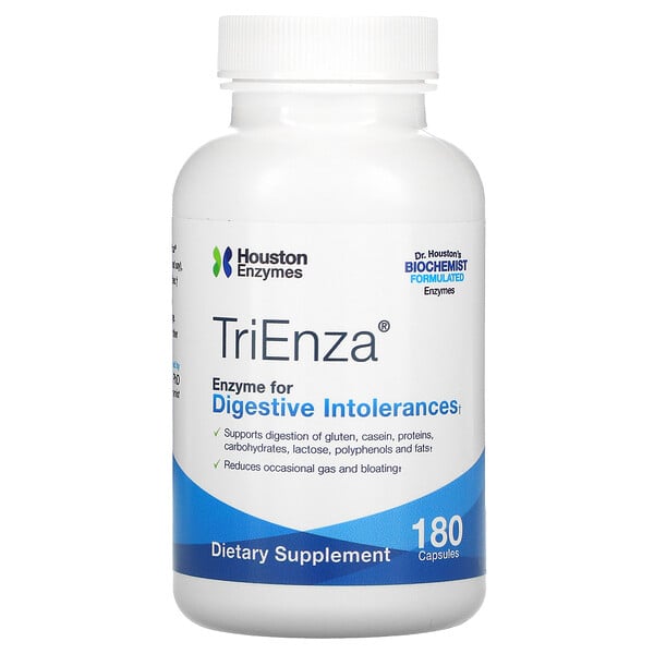 Houston Enzymes, TriEnza, ферменты помогающие при пищевой непереносимости, 180 капсул