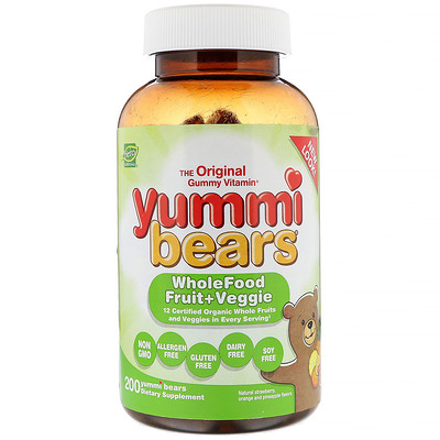

Yummi Bears, Wholefood Fruit + Veggie, All Natural Fruit Flavors, 200 Gummy Bears