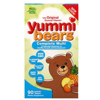 Hero Nutritional Products, Yummi Bears, мультивитаминный комплекс, натуральный фруктовый вкус, 90 вкусных жевательных мишек