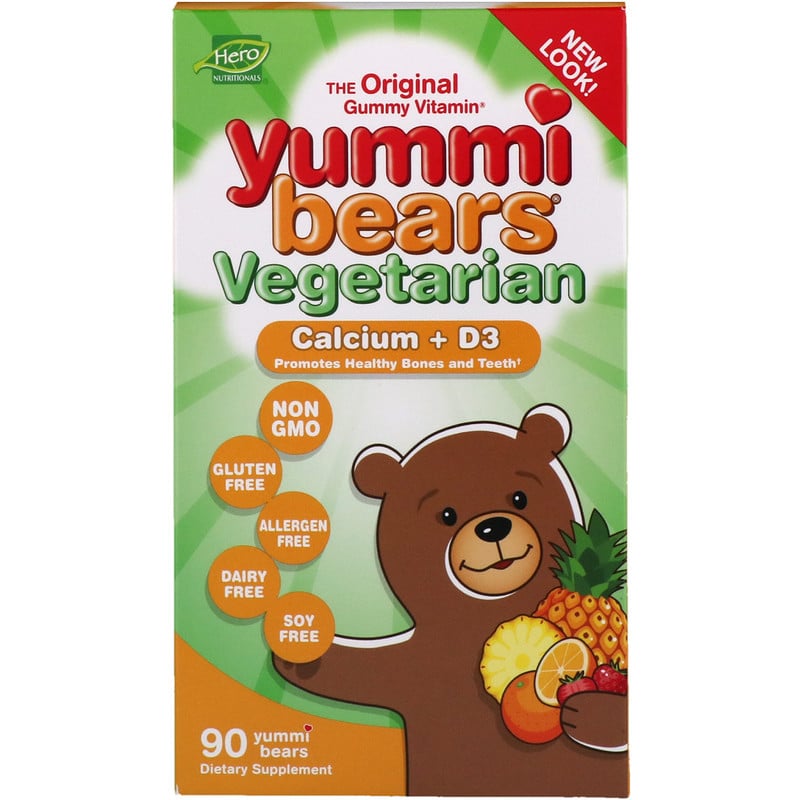 Hero Nutritional Products, Yummi Bears Vegetarian, Calcium + D3, 90 ...