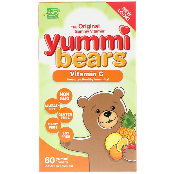 Hero Nutritional Products, Yummi Bears, Vitamin C, rein natürliche Fruchtaromen, 60 Gummibären