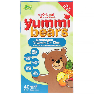 

Yummi Bears, эхинацея + витамин С + цинк, 40 жевательных мишек