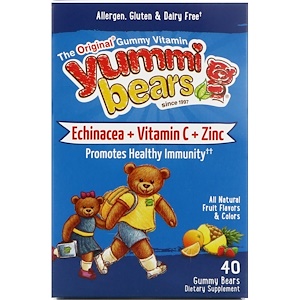 Купить Hero Nutritional Products, Вкусные мишки, эхинацея + витамин C + цинк, натуральный фруктовый вкус, 40 жевательных медвежат  на IHerb