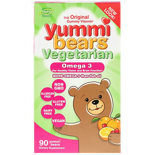 Hero Nutritional Products, Yummi Bears，歐米加3植物為基礎，天然水果味道，90 Gummy Bears