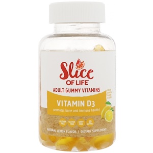 Hero Nutritional Products, Slice of Life, Adult Gummy Vitamins, Vitamin D3, Natural Lemon Flavor, 60 Gummies