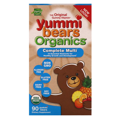 

Yummi Bears Organics, полноценные мультивитамины, со вкусом органических фруктов, 90 жевательных медвежат
