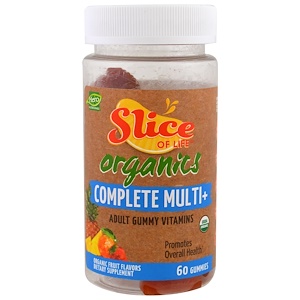 Hero Nutritional Products, Slice of Life Organics, Adult Gummy Vitamins, Complete Multi+, Organic Fruit Flavors, 60 Gummies