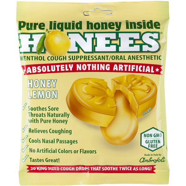 Honees, טיפות שיעול, לימון דבש, 20 טיפות שיעול