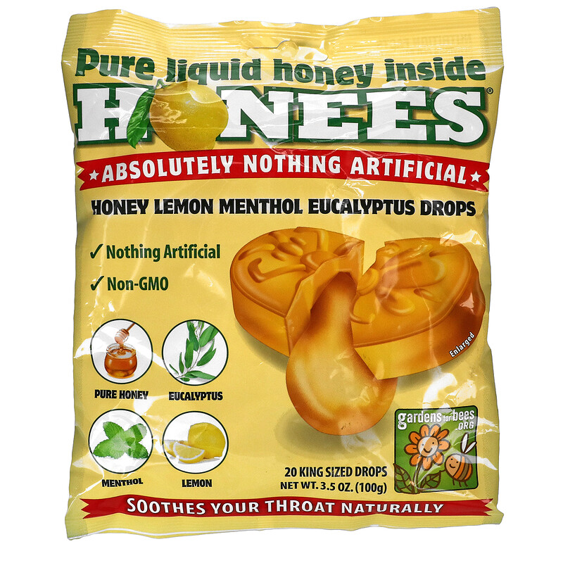 Honees, Cough Drops, Honey Lemon, 20 King Sized Cough Drops iHerb