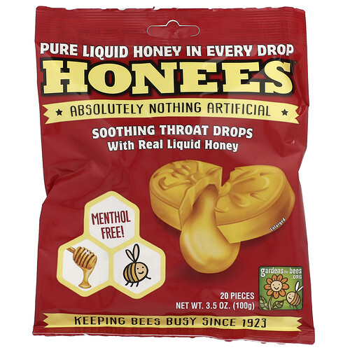 Honees, Beruhigende Hals-Tropfen mit echtem flüssigem Honig, 20 Stück, 100 g