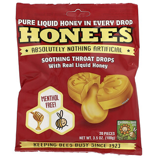 Honees, Soothing Throat Drops with Real Liquid Honey, 20 Pieces, 3.5 oz (100 g)