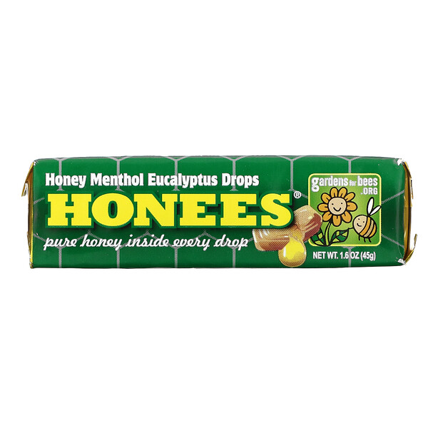 Honees‏, סוכריות דבש, מנטול ואקליפטוס, 9 יחידות, 45 גרם (1.6 אונקיות)