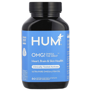 HUM Nutrition, OMG! Omega The Great™, Ultra-Pure Omega-3 Fish Oil, 1,400 mg, 60 Softgels (700 mg per Softgel)