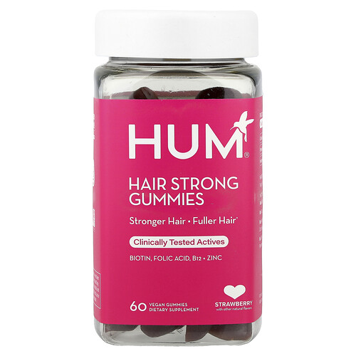 Hum Nutrition Hair Strong Gummies, Strawberry, 60 Vegan Gummies