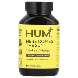 HUM Nutrition, Here Comes The Sun®, vitamine D3 met hoge potentie, 30 veganistische softgels (50 mcg per softgel)