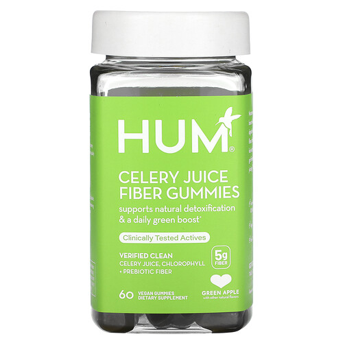 Hum Nutrition Celery Juice Fiber Gummies, Green Apple, 60 Vegan Gummies