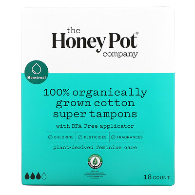 

The Honey Pot Company тампоны из 100% органического хлопка, супер, 18 шт.