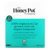 The Honey Pot Company, 100% Organically Grown Cotton Super Tampons, 18 Count