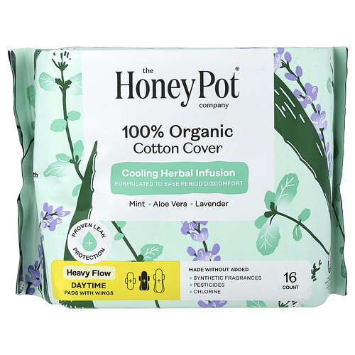 The Honey Pot Company, Κάλυμμα από 100% οργανικό βαμβάκι, Σερβιέτες ημέρας με φτερά, βαριές, 16