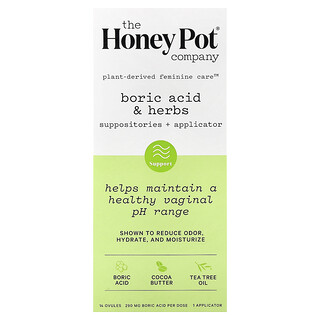 The Honey Pot Company, Acide borique et plantes, Suppositoires + Applicateur, 14 ovules, 1 applicateur