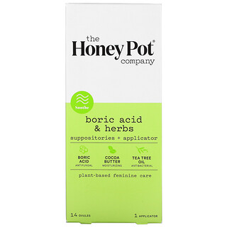 The Honey Pot Company, Борная кислота и травы, Суппозитории + аппликатор, 14 супозиториев, 1 аппликатор