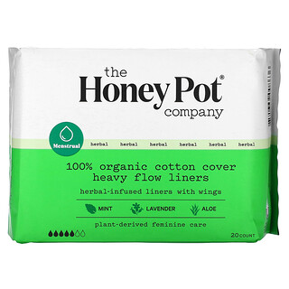 The Honey Pot Company, 100% Organic Cotton Cover Heavy Flow Liners, 20 Count