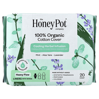 The Honey Pot Company, прокладки с крылышками из 100% органического хлопка, плотные, 20 штук