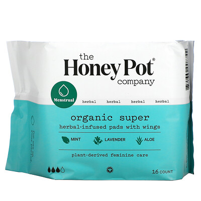 The Honey Pot Company Organic Super Herbal-Infused Pads with Wings, 16 Count