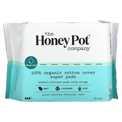 Купить The Honey Pot Company Super, органические прокладки с крылышками, на травяной основе, 16 шт.