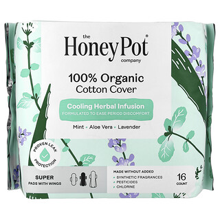 The Honey Pot Company, Rivestimento in 100% cotone biologico, dischetti con alette, Super, 16 pezzi