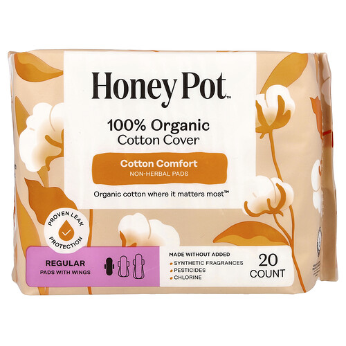 The Honey Pot Company, 100% Organic Cotton Cover, krautfreie Pads mit Flügeln, normal, 20 Stück