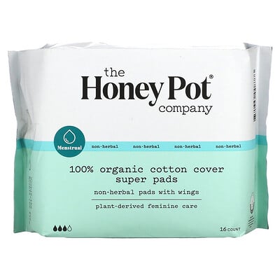 Купить The Honey Pot Company Super, органические прокладки с крылышками, не на травяной основе, 16 шт.