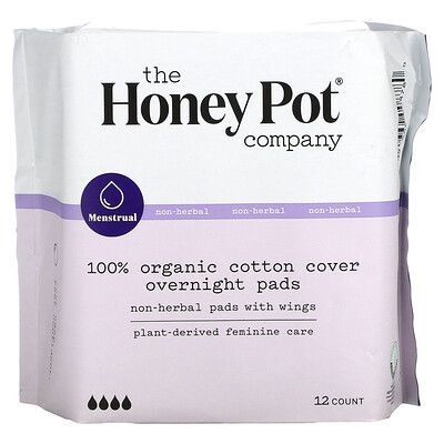 The Honey Pot Company органические прокладки с крылышками, не на травяной основе, ночные, 12шт.