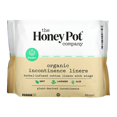 Купить The Honey Pot Company Organic Incontinence Liners, Herbal-Infused Cotton Liners With Wings, 20 Count