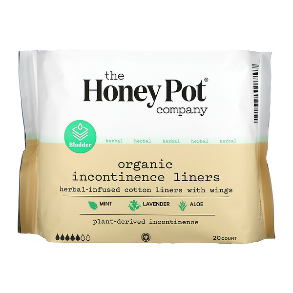 The Honey Pot Company, ハーブ配合コットンライナー羽つき、オーガニック吸水ライナー、20個