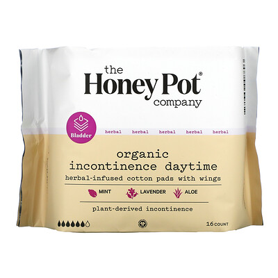Купить The Honey Pot Company Organic Incontinence Daytime Herbal-Infused Cotton Pads With Wings, 16 Count
