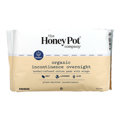 Купить The Honey Pot Company Herbal-Infused Cotton Pads With Wings, Organic Incontinence Overnight, 16 Count