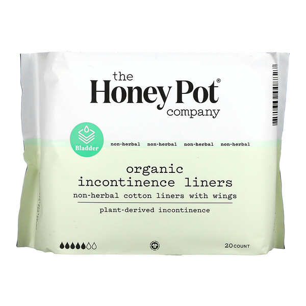 The Honey Pot Company‏, Organic Incontinence Liners, Non-Herbal Cottong Liners With Wings, 20 Count