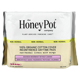 The Honey Pot Company, 100% Kapas Organik Penutup Inkontinens Pad Siang, 16 Kiraan