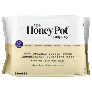 The Honey Pot Company, Dischetti di cotone non a base di erbe con ali, incontinenza biologica durante la notte, 16 pezzi