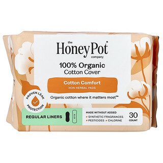 The Honey Pot Company, 100 % luomupuuvillapäällinen, yrttivapaat siteet, tavalliset pikkuhousunsuojat, 30 kpl