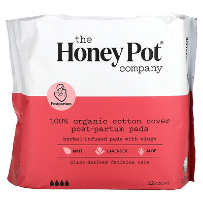 The Honey Pot Company органические прокладки с крылышками, на травяной основе, послеродовые, 12шт.