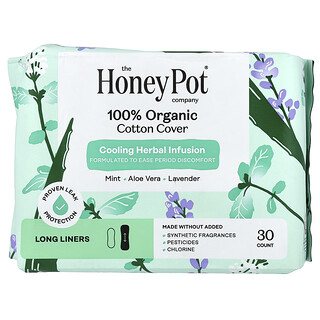 The Honey Pot Company, 100% органический хлопковый чехол, охлаждающий травяной настой, длинные вкладыши, 30 шт.