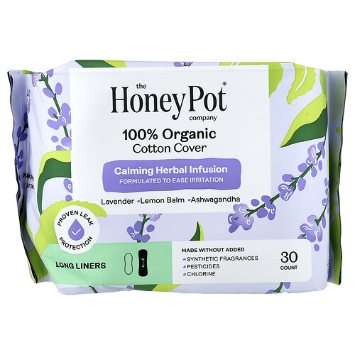 The Honey Pot Company Organic Calming Herbal Infusion, Long Liners, 30 Count