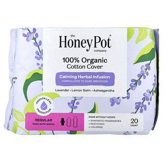 The Honey Pot Company, Organic Calming Herbal Infusion, Pads with Wings, Regular, 20 Count